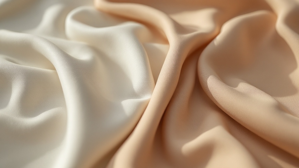Close-up of nylon spandex and polyester spandex fabric swatches laid flat on cutting table