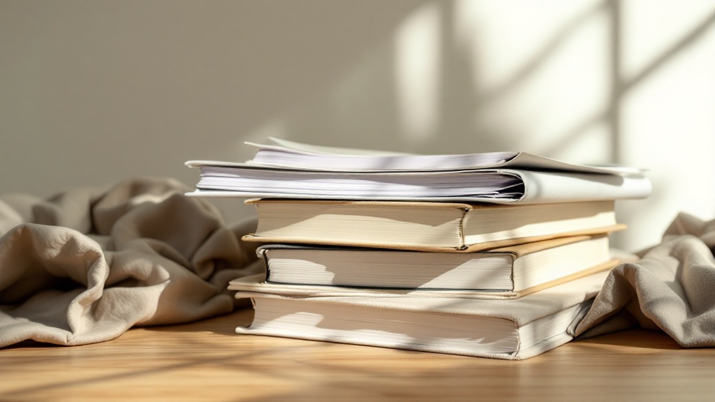 Stack of thick compliance binders and documentation folders on a wooden desk
