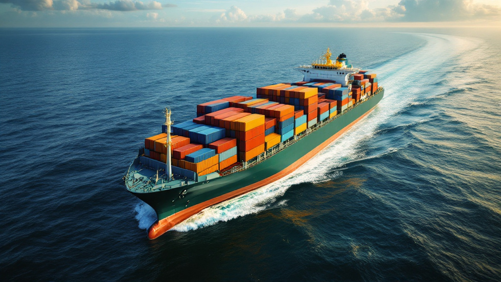 Cargo ship loaded with shipping containers sailing on open water