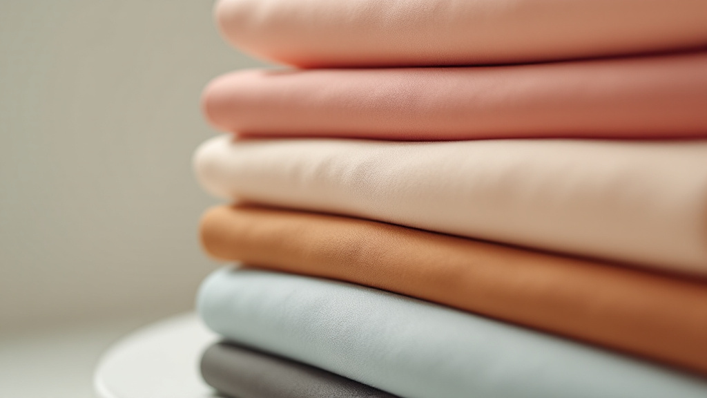 Close-up of stacked swimwear fabric rolls in multiple colours showing textile texture