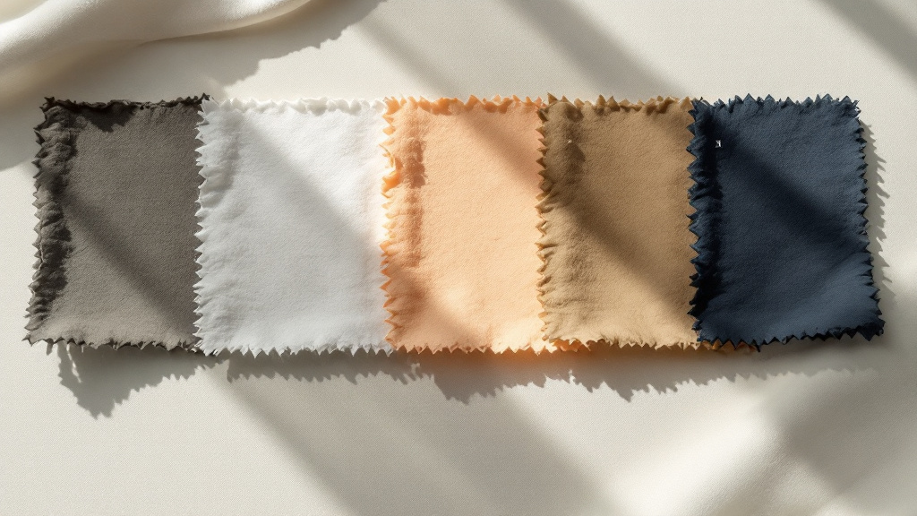 Colour fastness test swatches arranged in numbered sequence on a flat testing surface