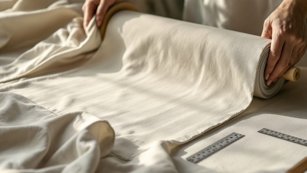 Fabric inspection table with open bolt of jersey knit and ruler measuring dimensional test squares