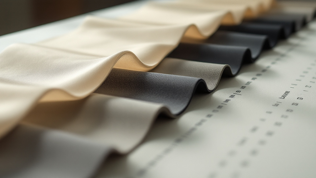Rows of fabric swatches laid flat on a testing surface with abrasion test markings