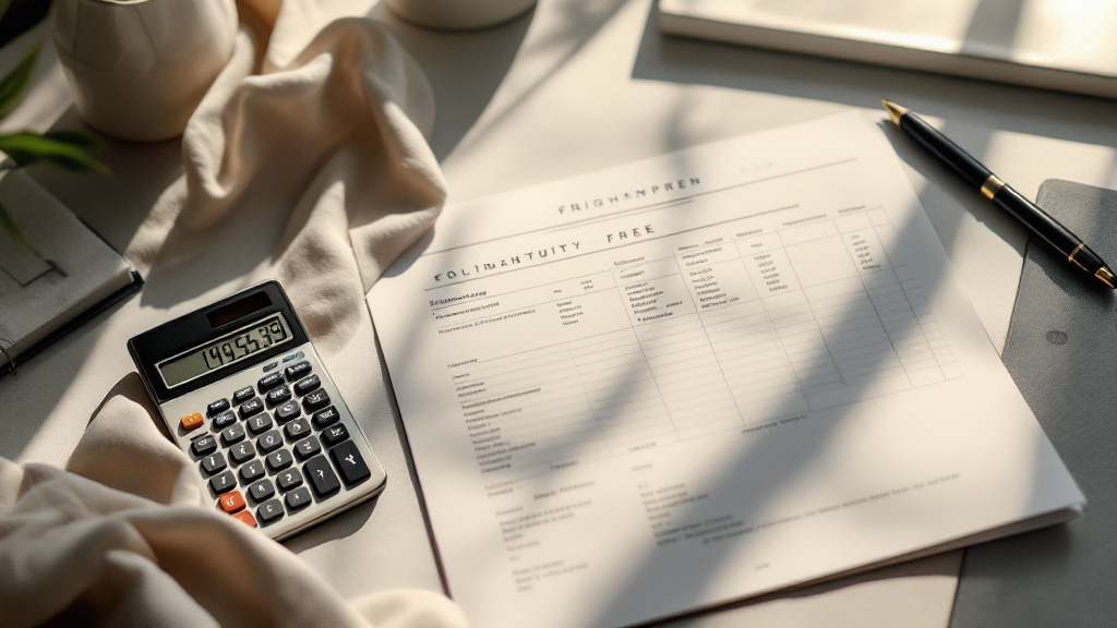 Open freight manifest document on a desk next to a portable calculator and a pen