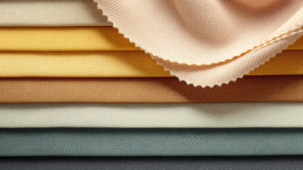 Close-up of layered woven fabric swatches arranged by weight and colour on a flat surface