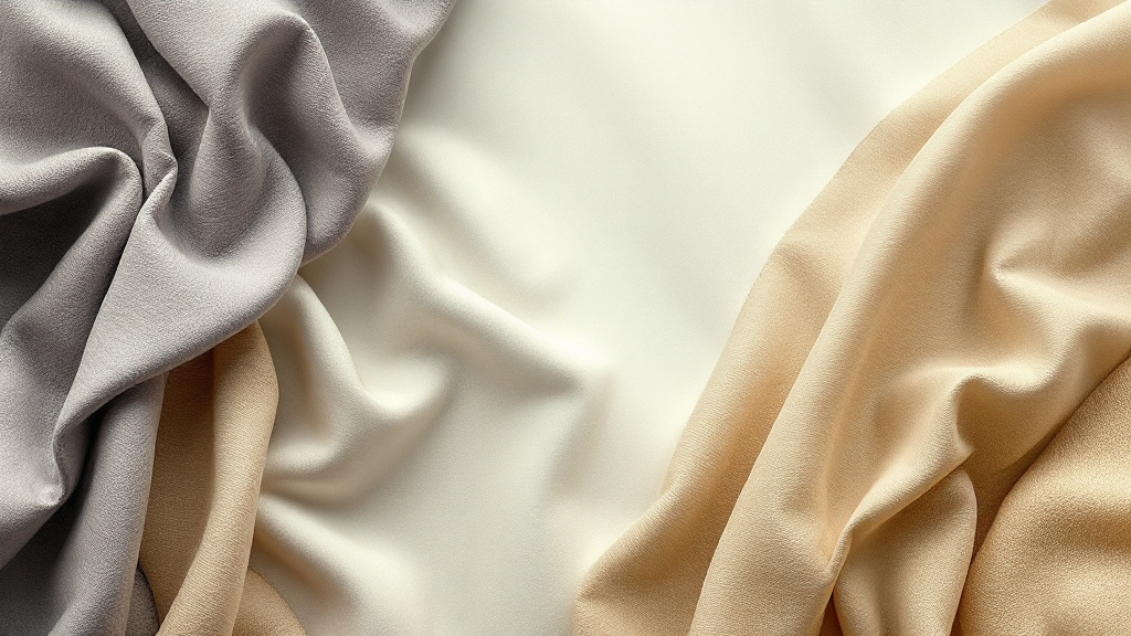 Flat lay of fabric swatches in varied textures and weave patterns arranged on a light surface